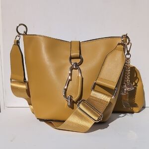 Chic Mustard Crossbody Bag with Gold Accents